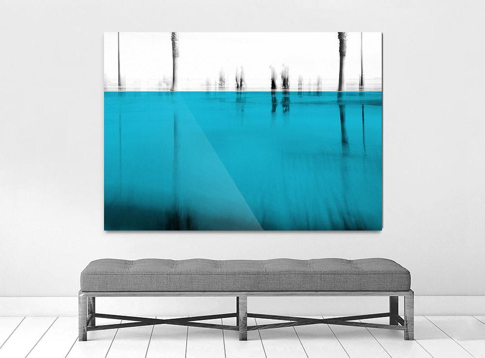 A limited edition museum-quality photograph featuring an abstract composition with blocks of solid color, predominantly blue, with a certificate of authenticity.