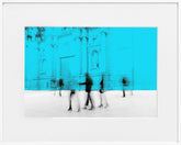 A limited edition museum-quality photograph featuring abstract urban street scenes with a predominately blue textured background,-#e6e6e6.