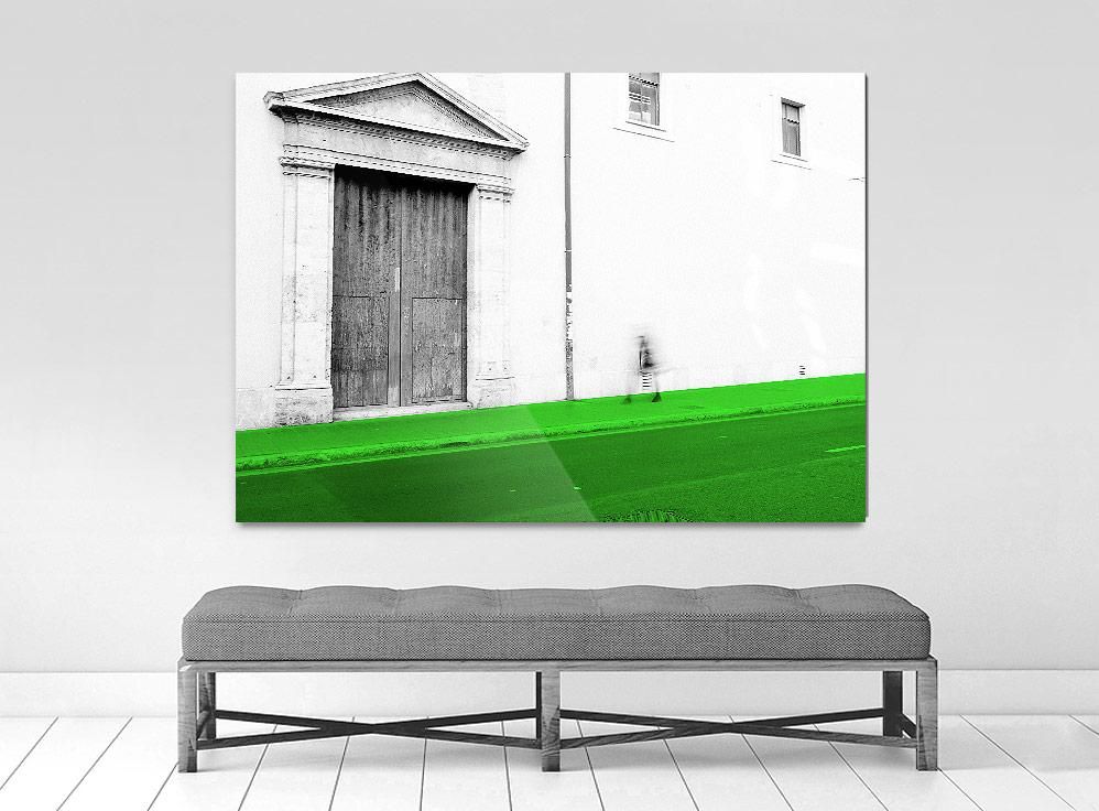 A limited edition museum-quality photograph featuring a black and white image of a building's facade with a green lawn in the foreground, titled 'Valencia, 2017'. The photograph is signed and includes a certificate of authenticity.